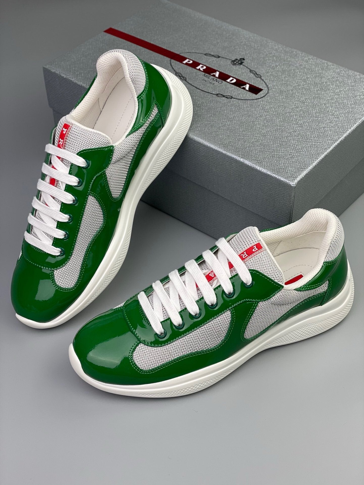 Prada Americas Cup Green Grey Trainers