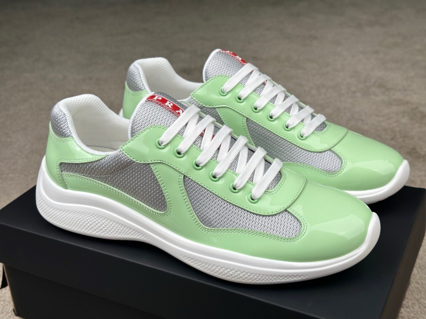 Prada Americas Cup Dark Mint Green Grey Trainers