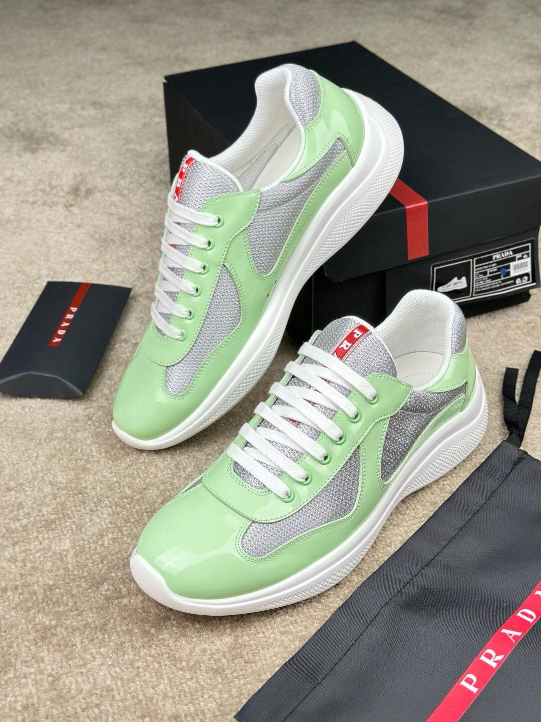 Prada Americas Cup Dark Mint Green Grey Trainers
