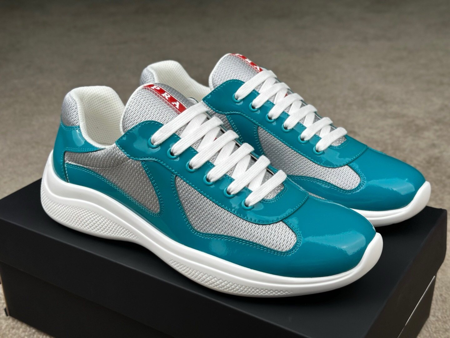 Prada Americas Cup Petrol Grey Trainers
