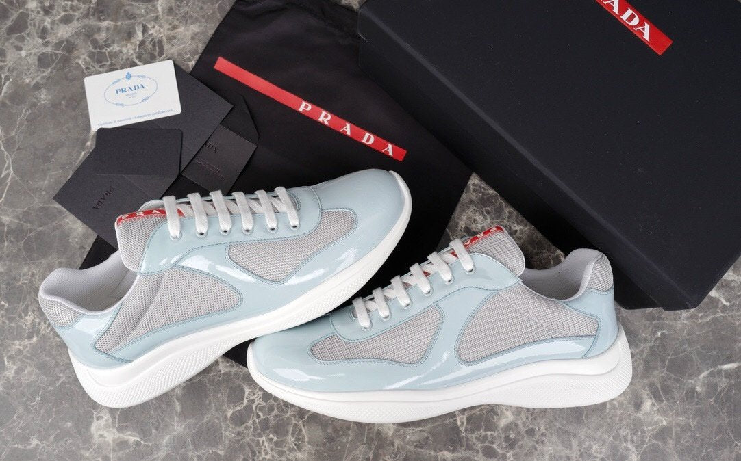 Prada Americas Cup Baby Blue Grey Trainers