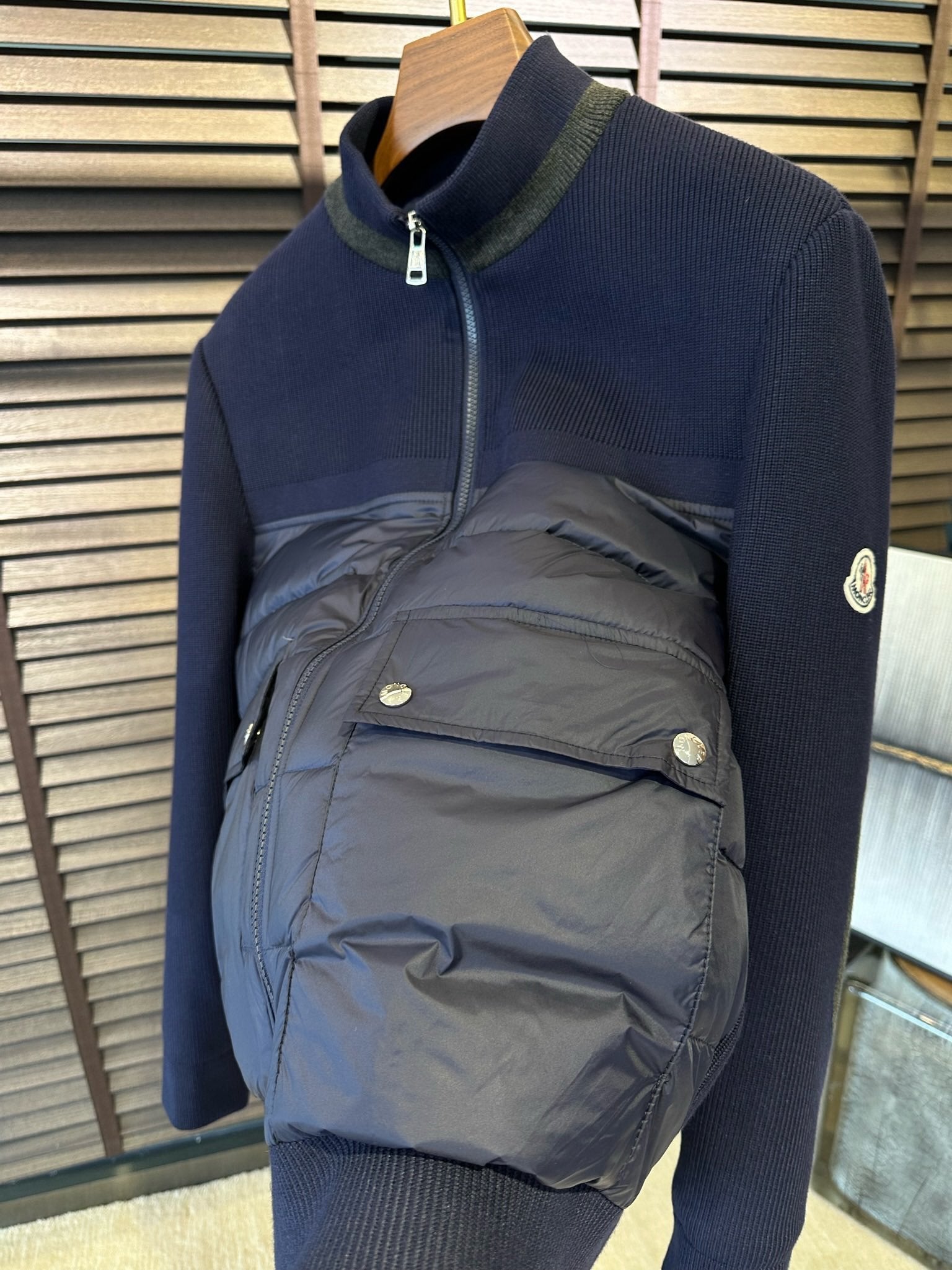Moncler Knitted Padded Cardigan Jacket Navy Blue