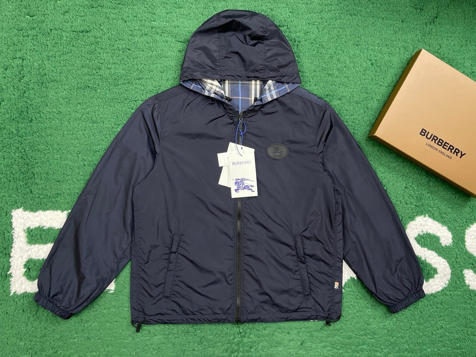 Burberry Dark Blue Polyester Reversible Windbreaker