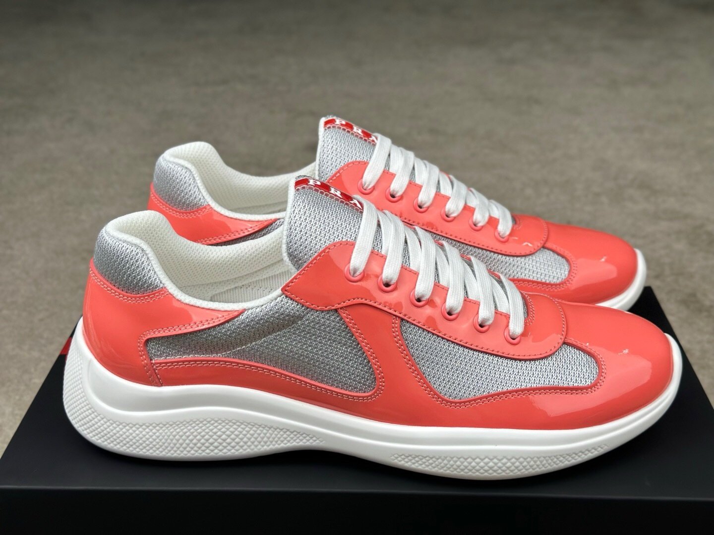 Prada Americas Cup Coral Silver Trainers