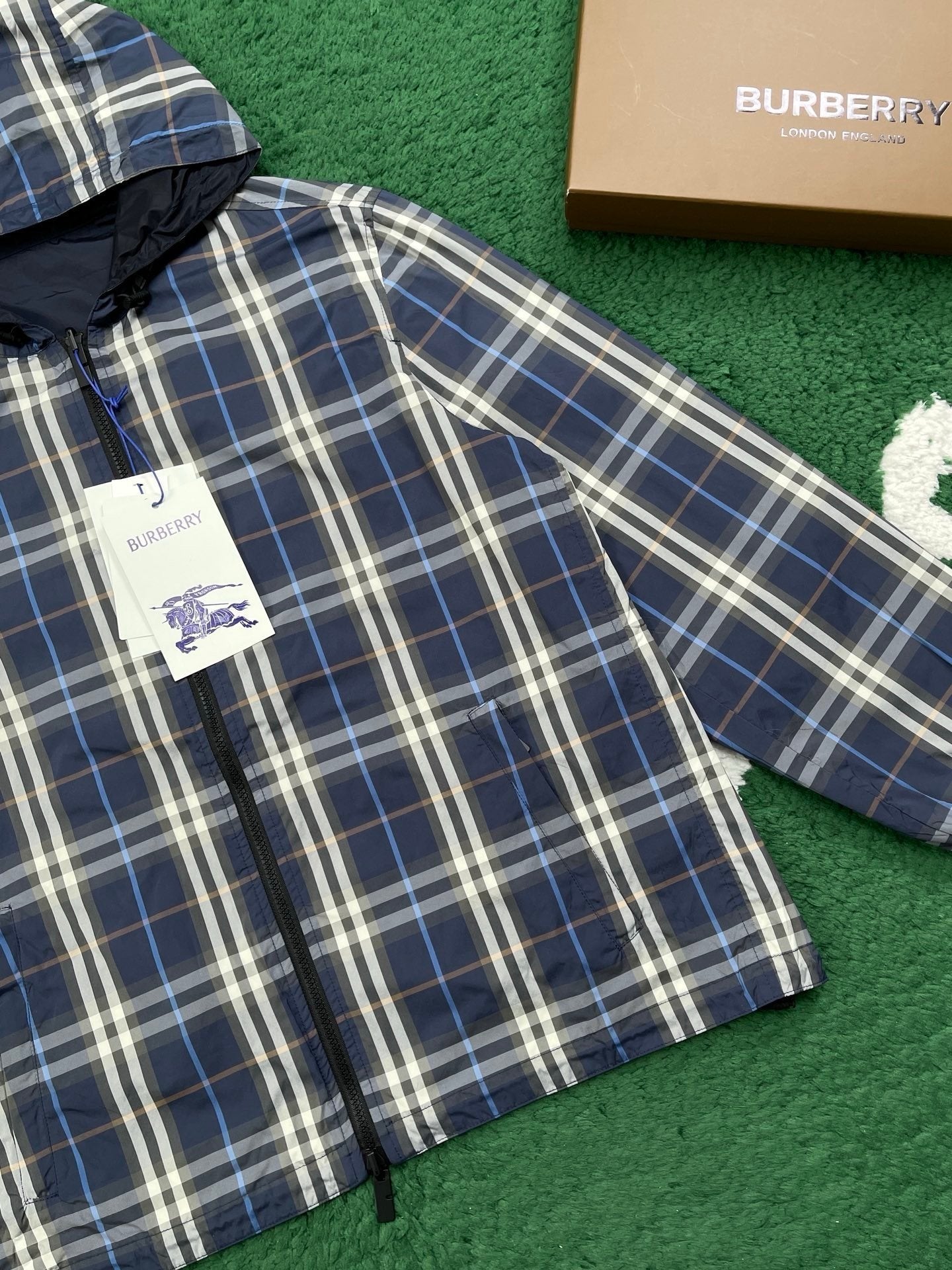 Burberry Dark Blue Polyester Reversible Windbreaker