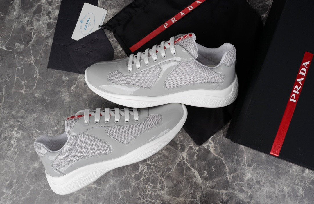 Prada Americas Cup Grey Patent Trainers