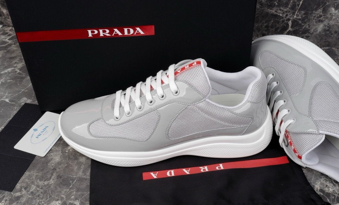 Prada Americas Cup Grey Patent Trainers