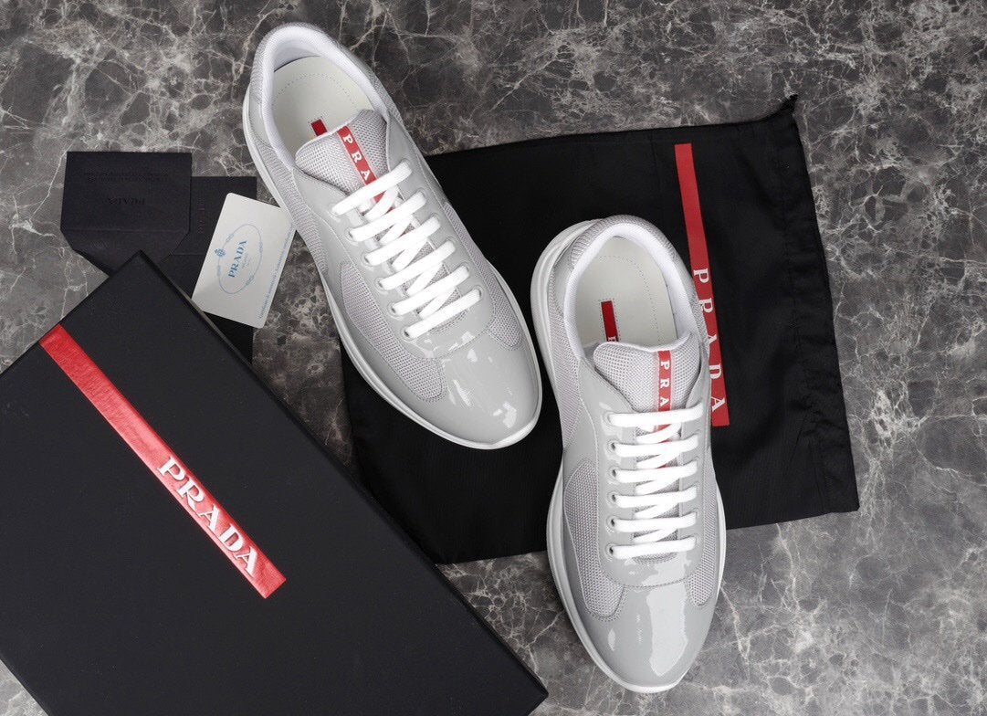 Prada Americas Cup Grey Patent Trainers