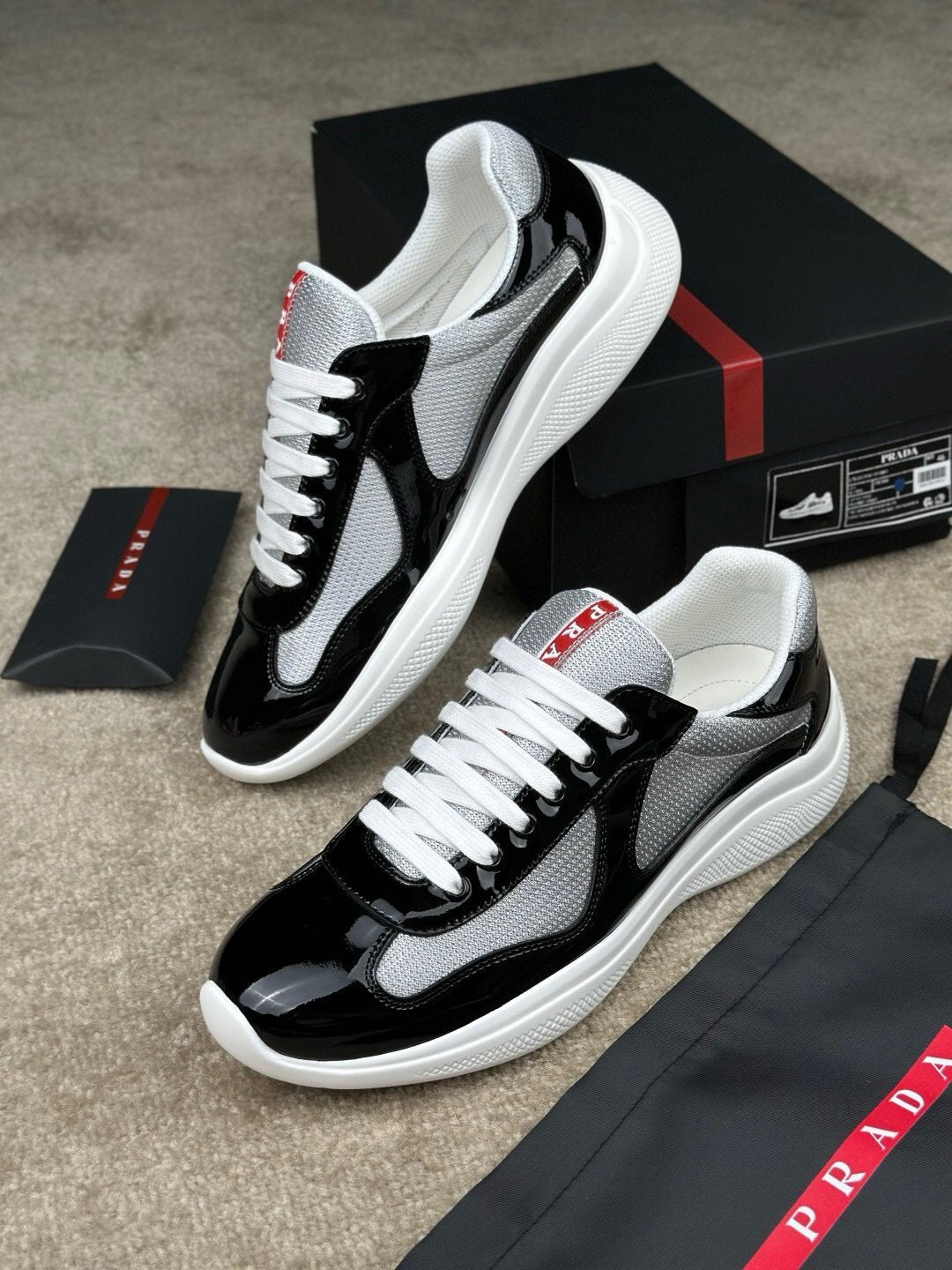 Prada Americas Cup Navy Grey Trainers Classic