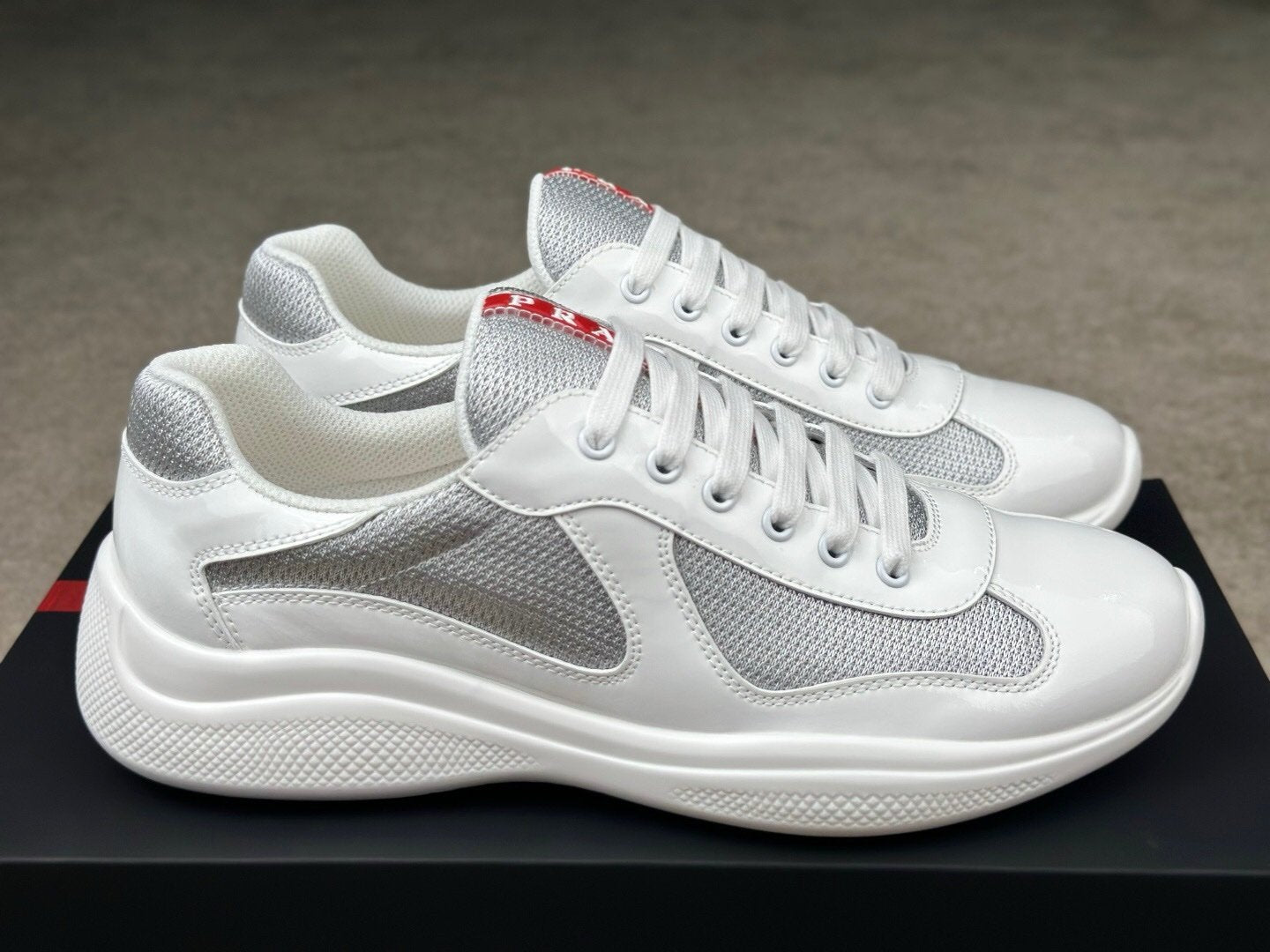 Prada Americas Cup White Grey Trainers