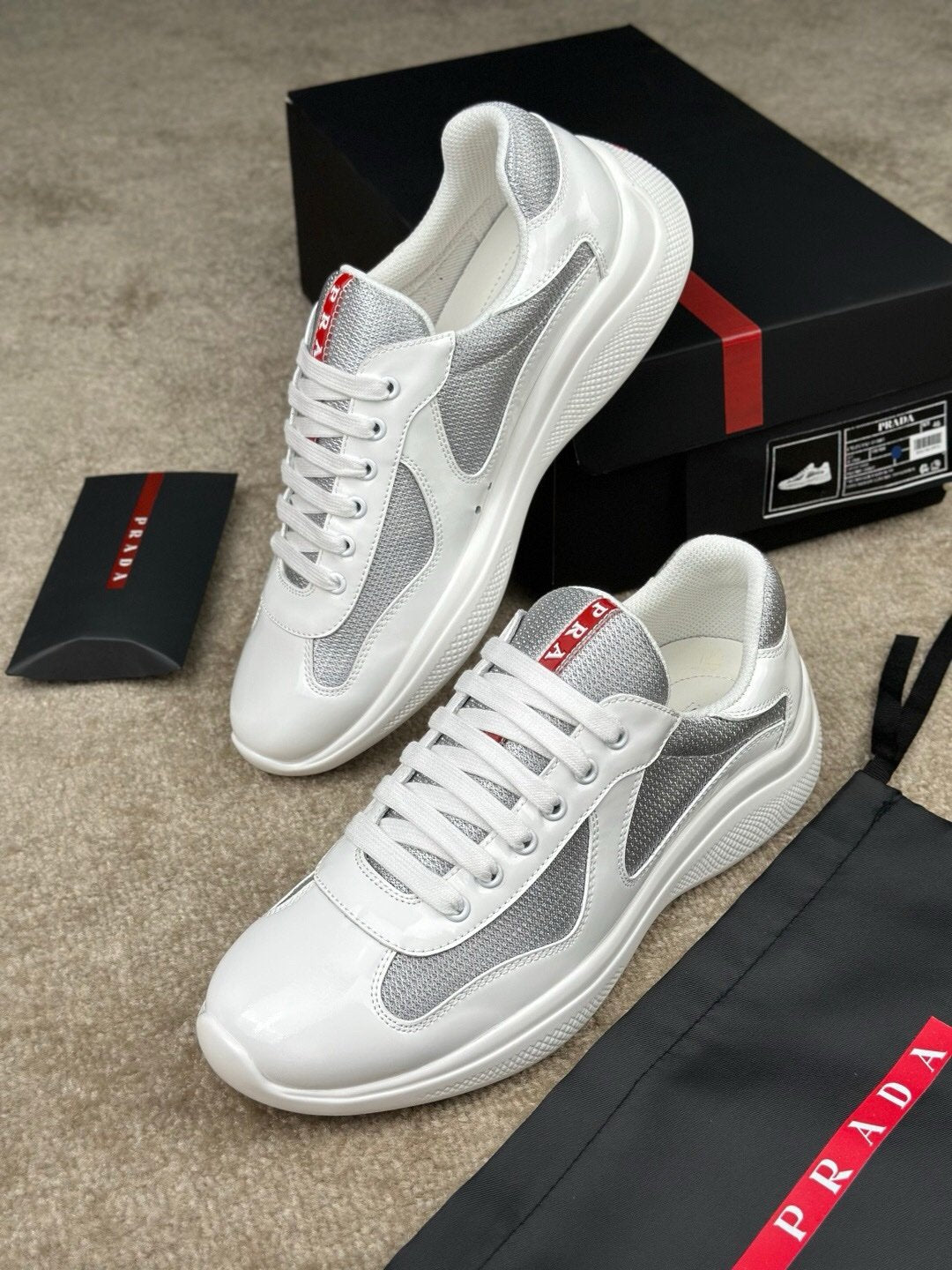 Prada Americas Cup White Grey Trainers