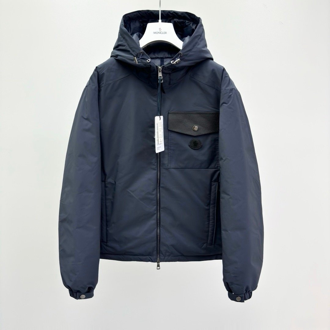 Moncler Navy Nohedes Leather Pocket Hooded Jacket