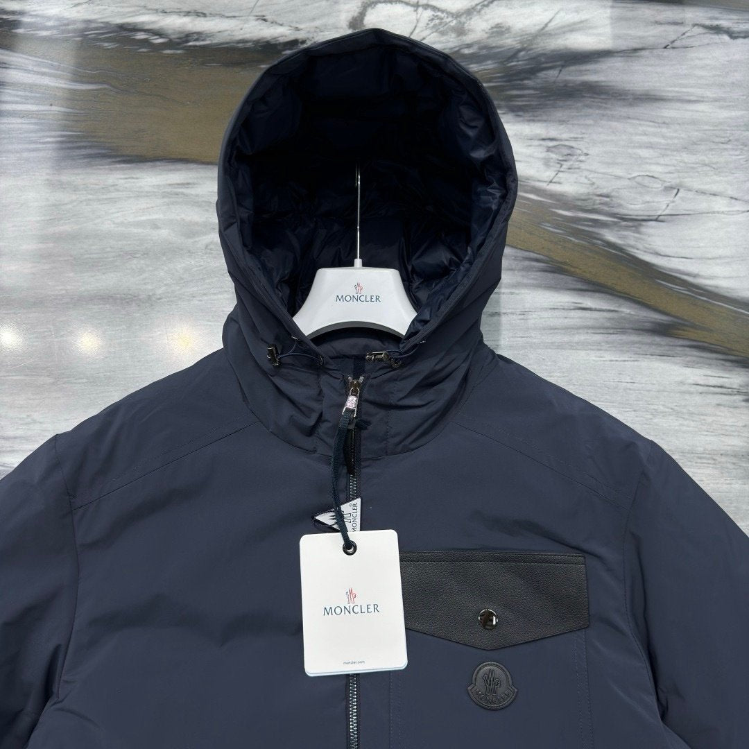 Moncler Navy Nohedes Leather Pocket Hooded Jacket