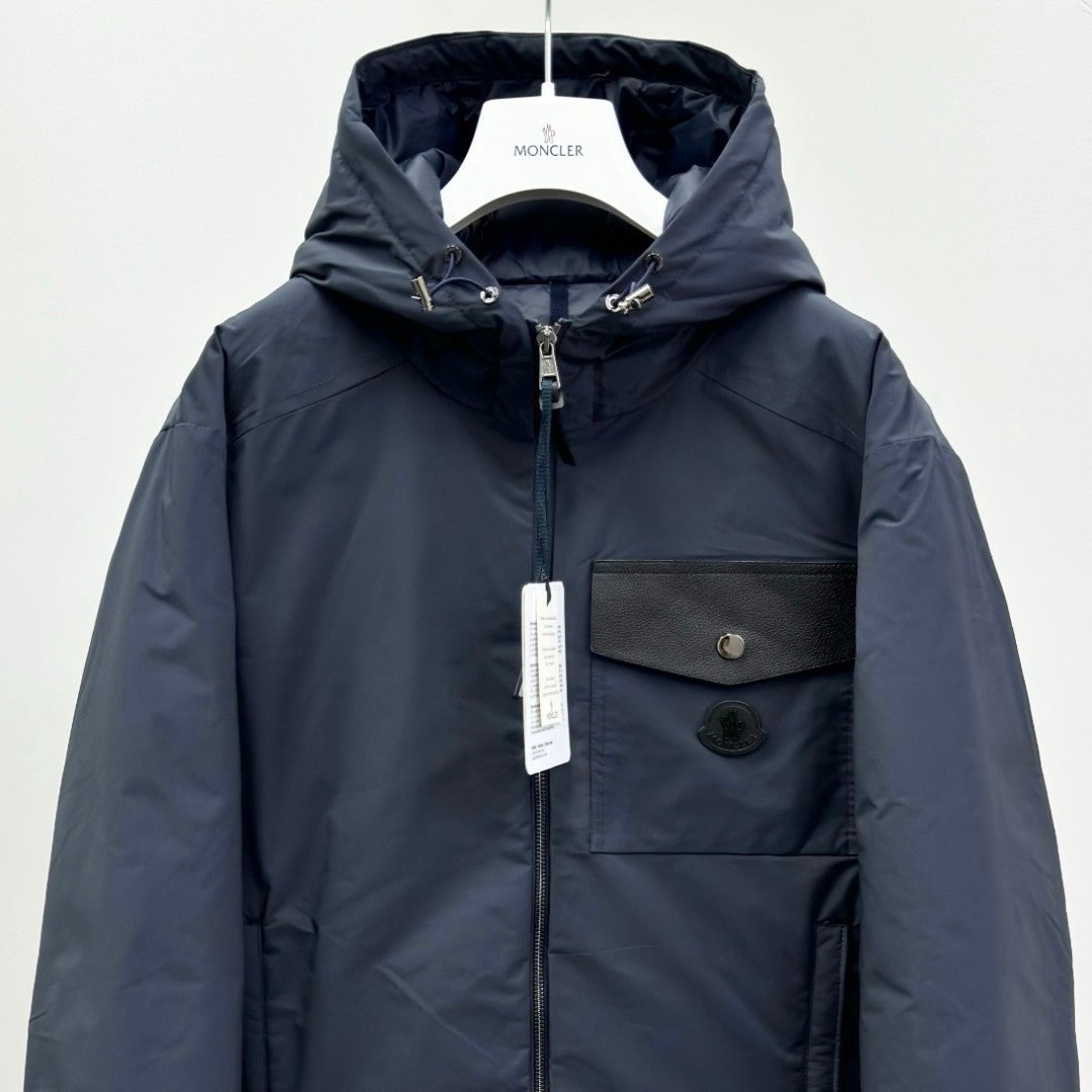 Moncler Navy Nohedes Leather Pocket Hooded Jacket