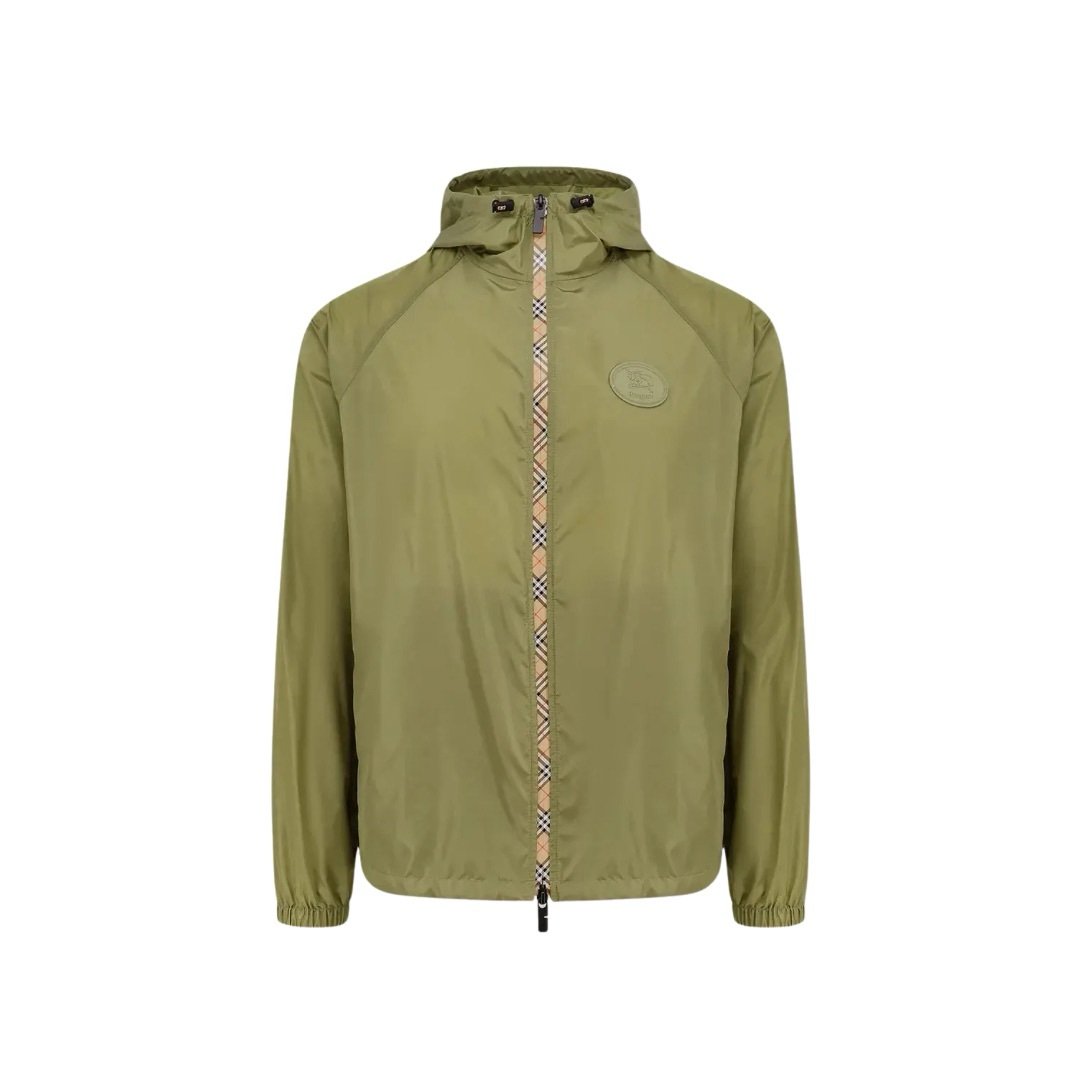 Burberry Olive Green Nylon Jacket Check-strip