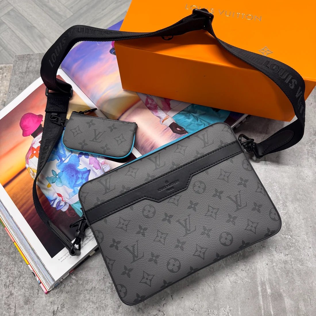 Louis Vuitton Trio Messenger Bag Grey Blue