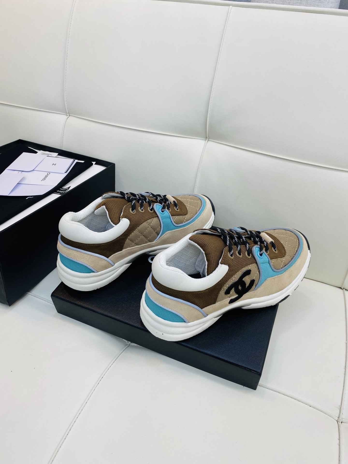 Chanel Low Top CC Trainer Beige Green