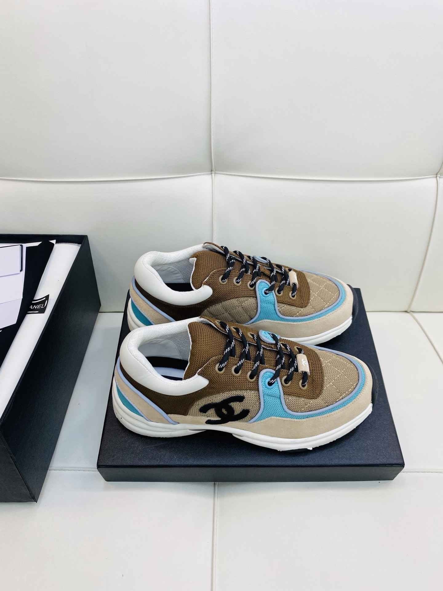 Chanel Low Top CC Trainer Beige Green