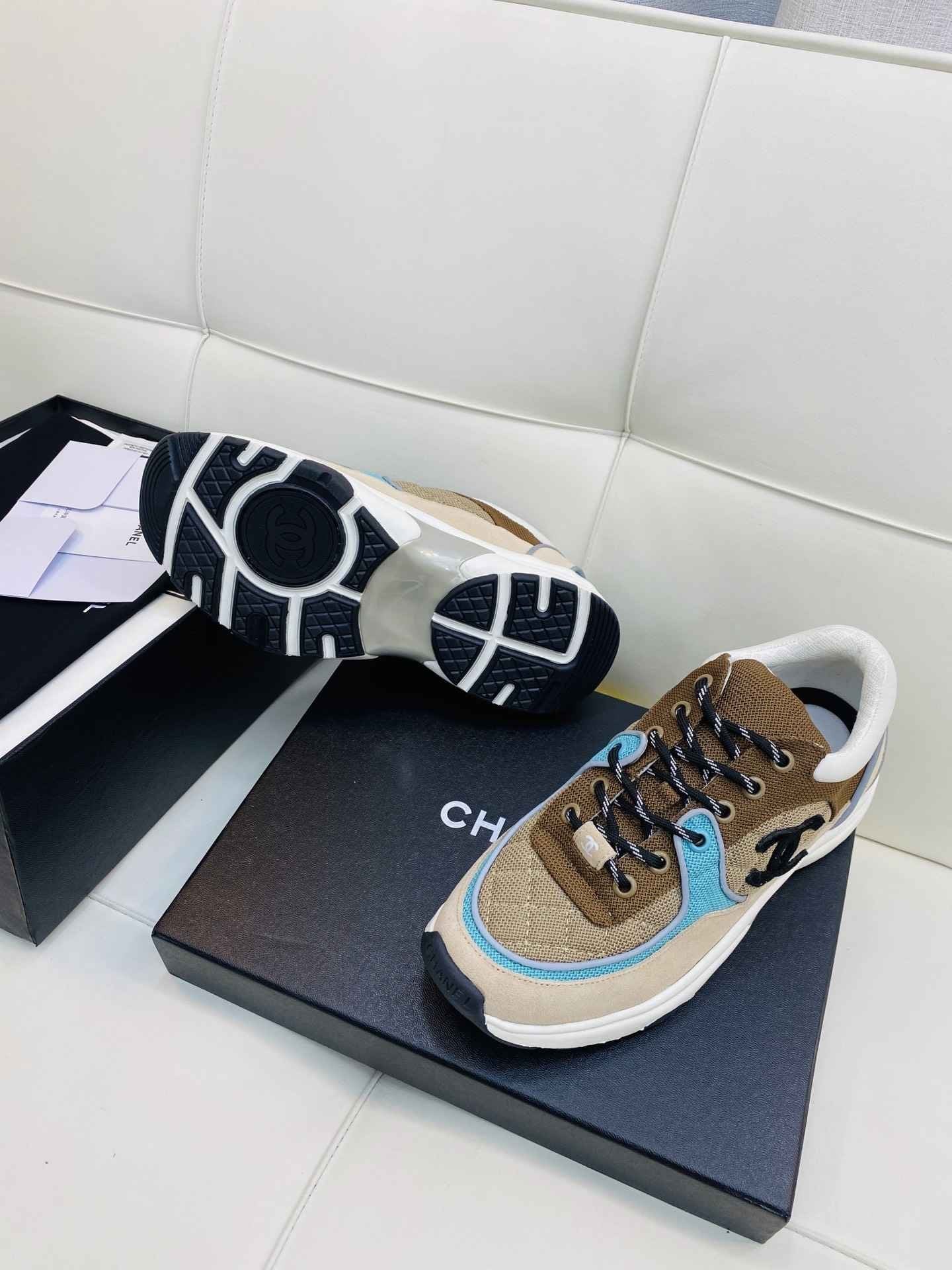 Chanel Low Top CC Trainer Beige Green