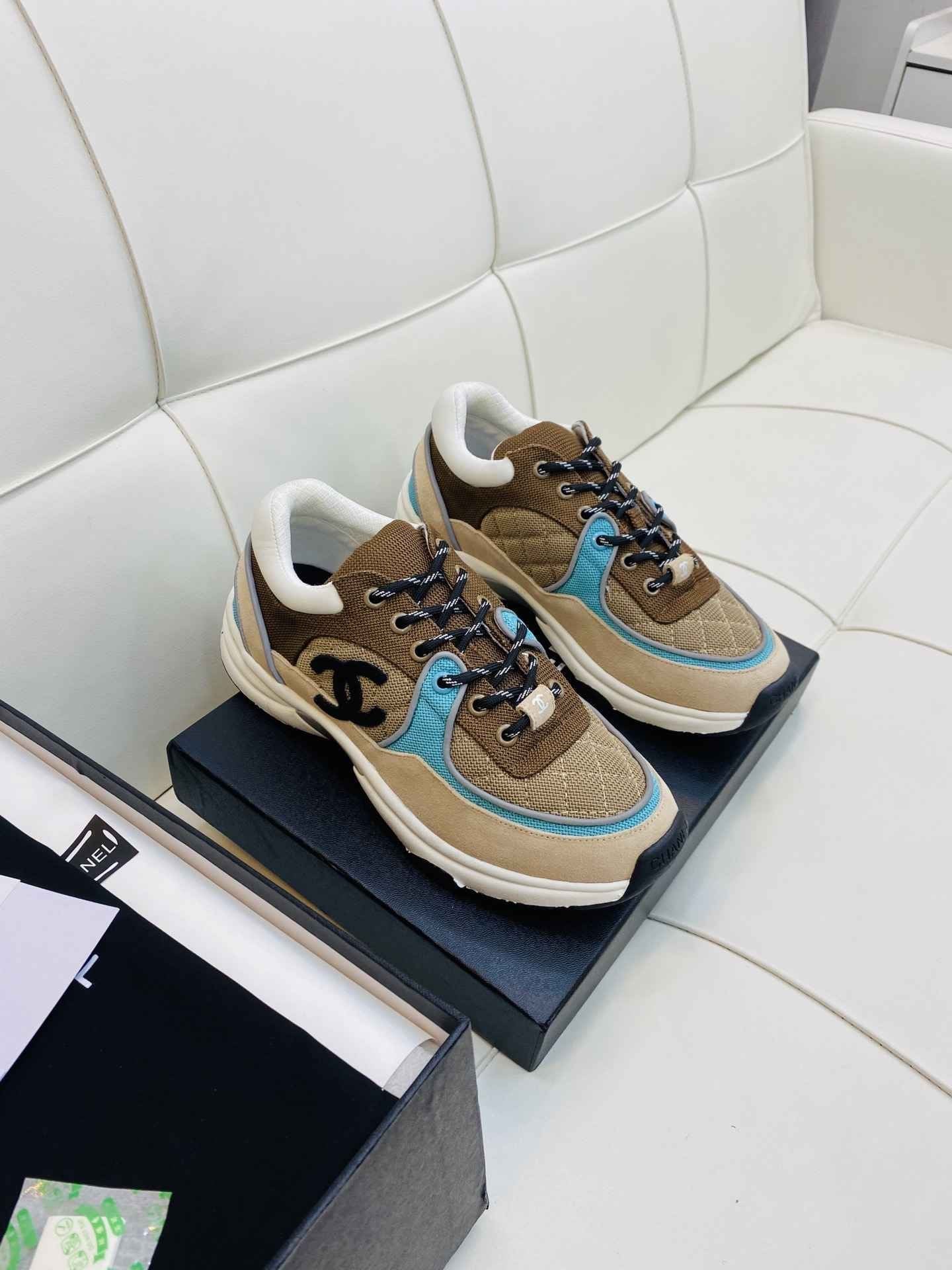 Chanel Low Top CC Trainer Beige Green