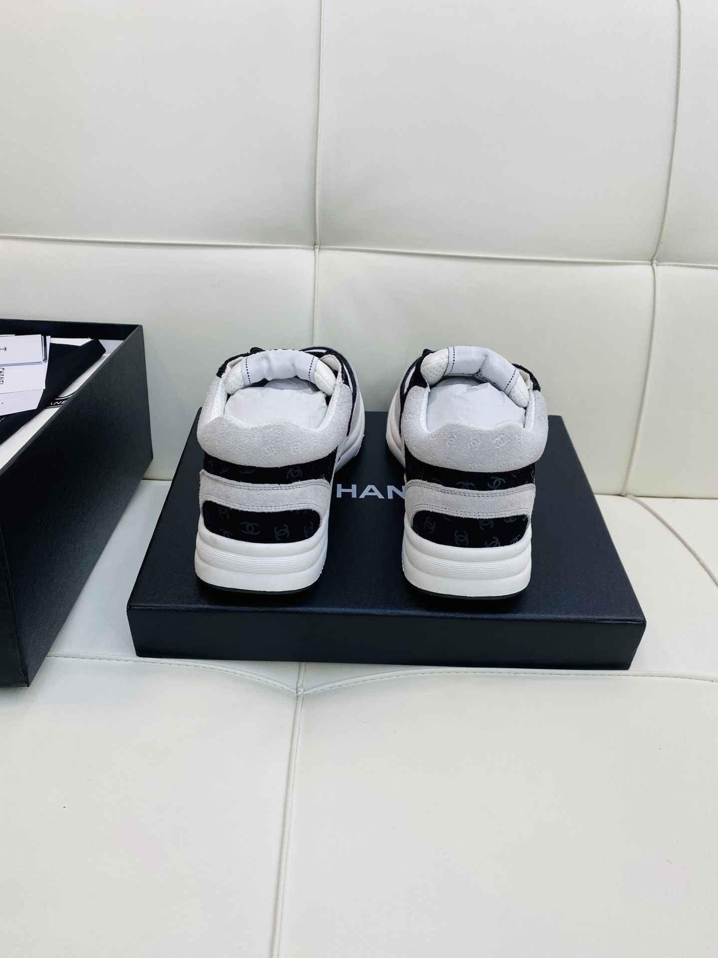 Chanel Low Top CC Trainer White Black Suede