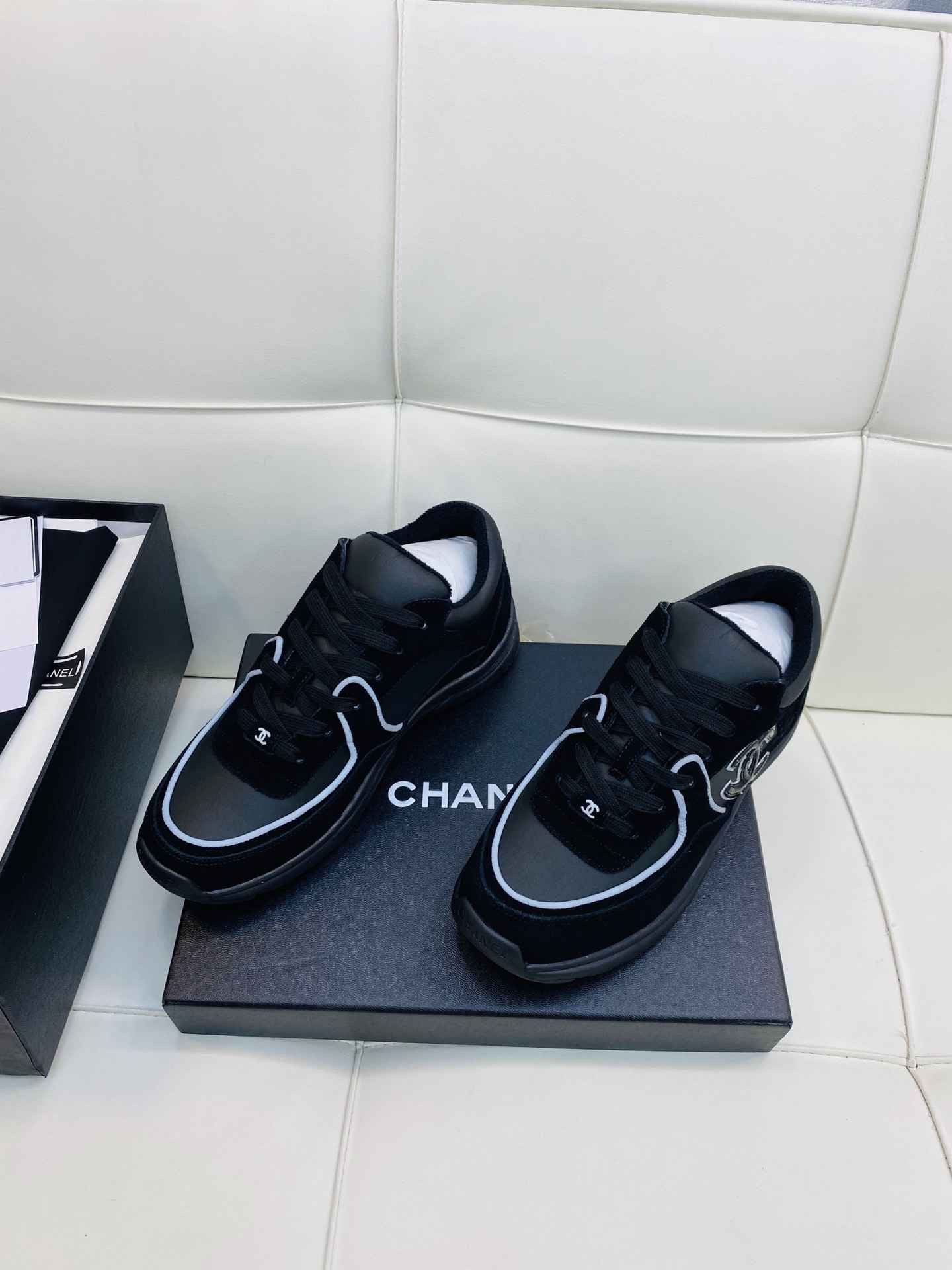 Chanel Low Top CC Trainer Black Reflectihe