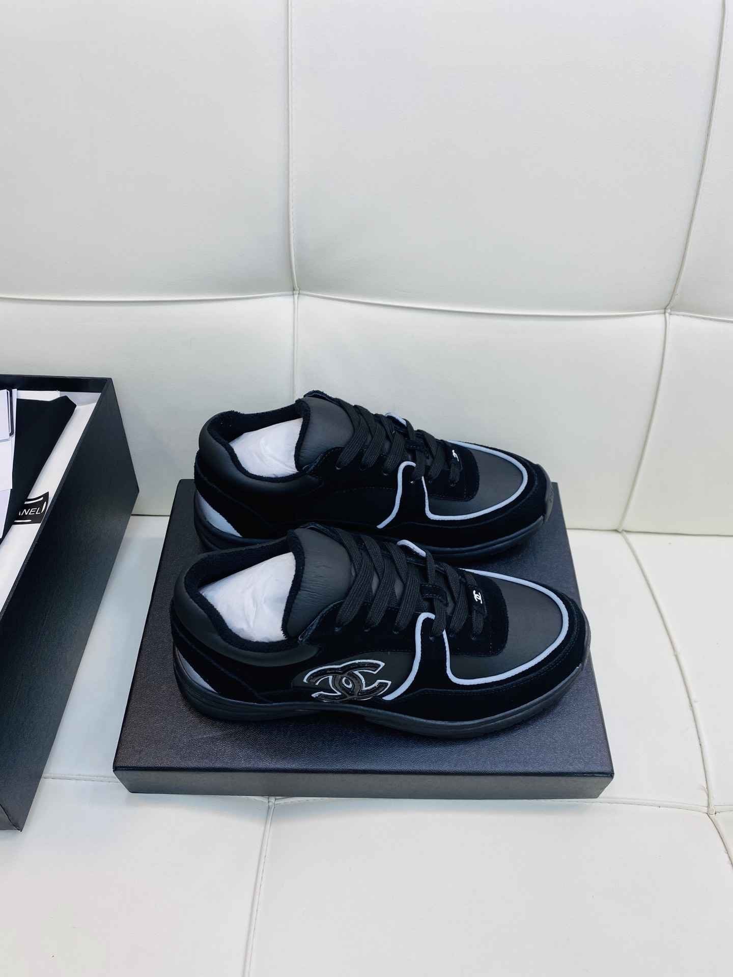 Chanel Low Top CC Trainer Black Reflectihe