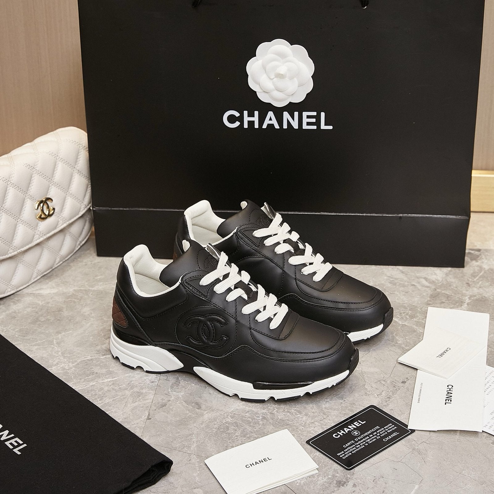 Chanel Low Top CC Trainer Black Leather