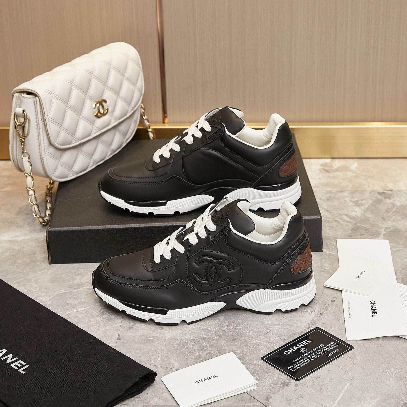 Chanel Low Top CC Trainer Black Leather