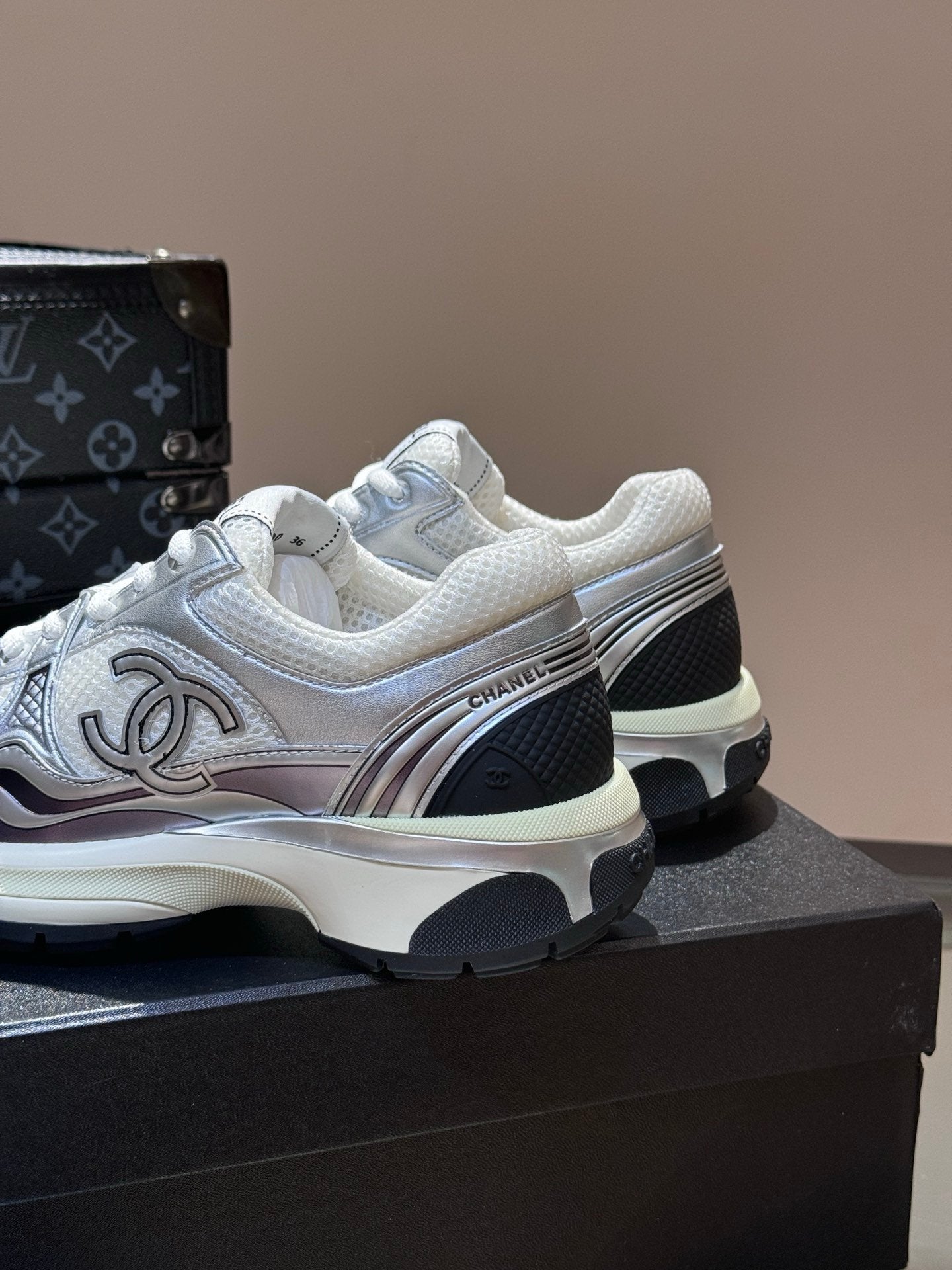 Chanel Low Top CC Trainer White Silver