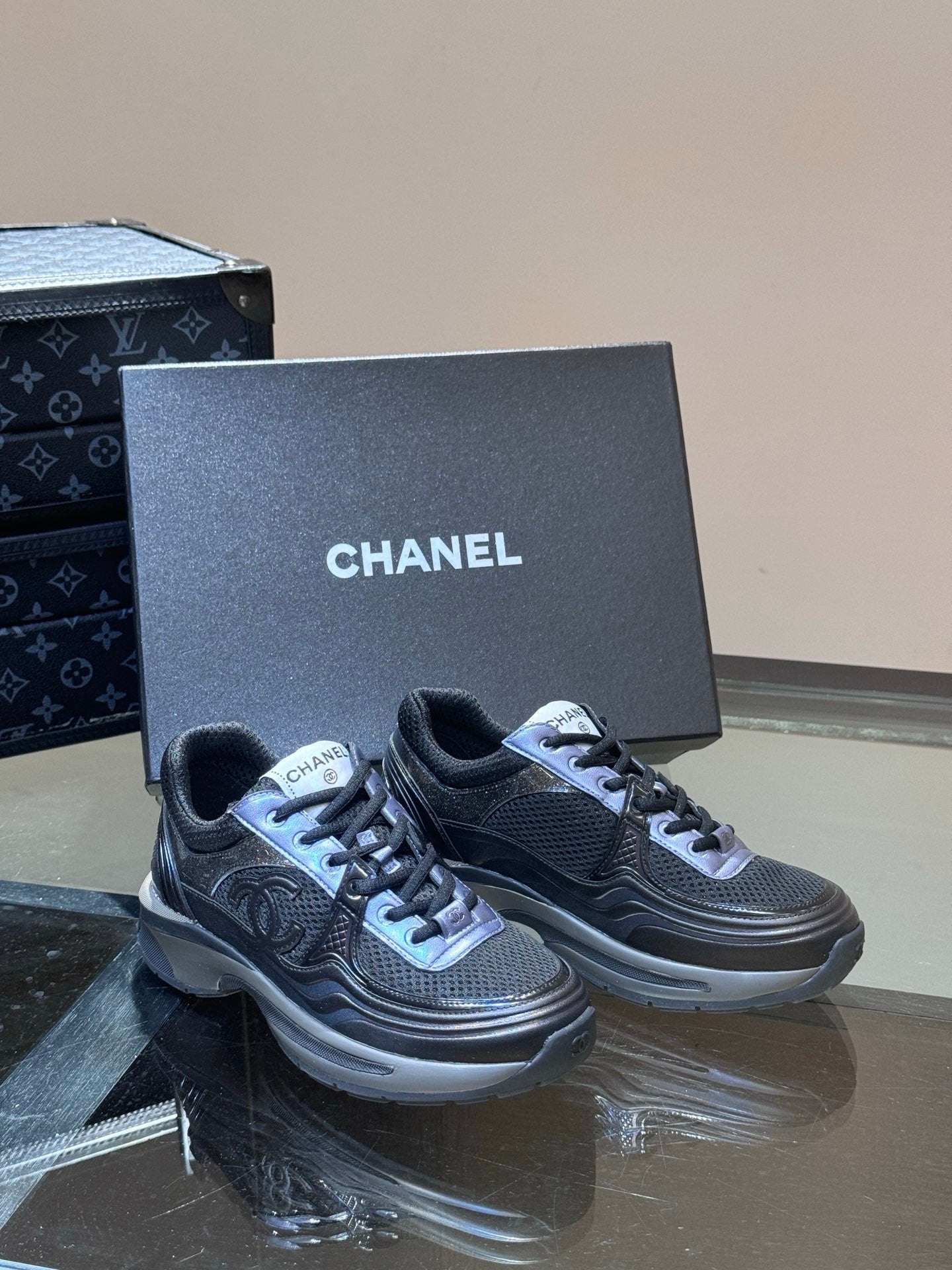 Chanel Low Top CC Trainer Black Blue