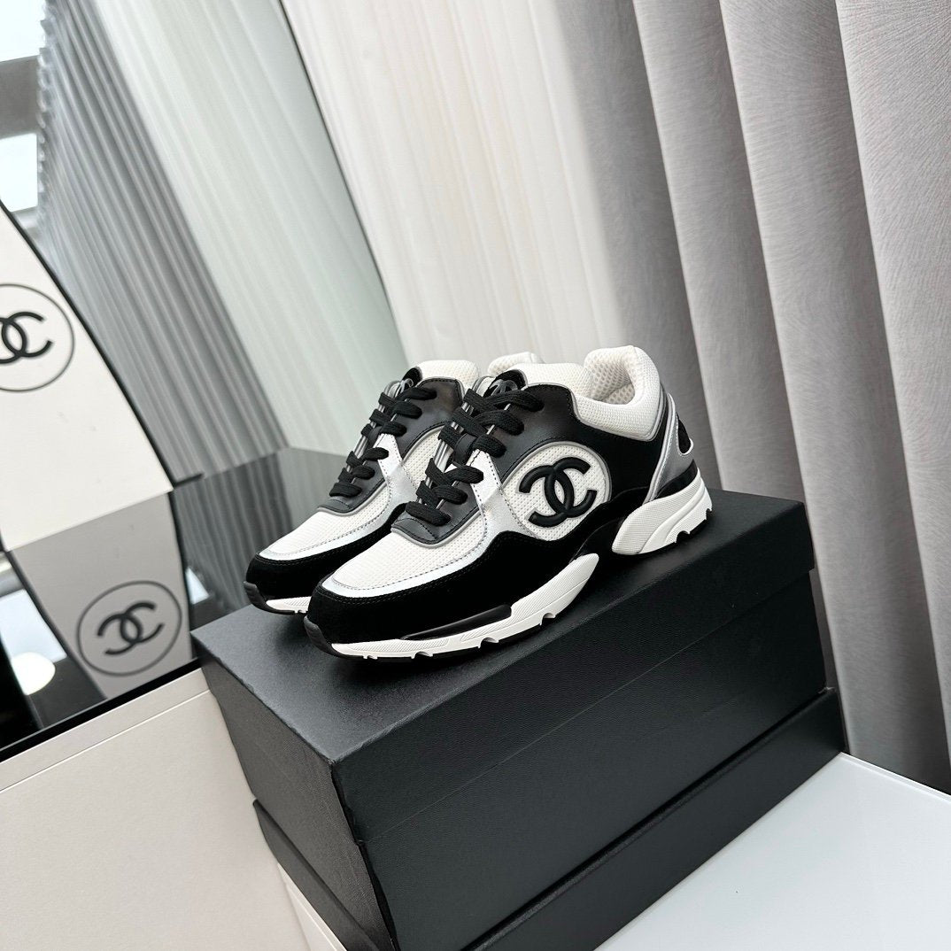 Chanel Low Top CC Trainer Black White Silver
