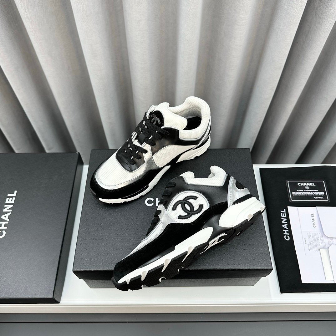 Chanel Low Top CC Trainer Black White Silver