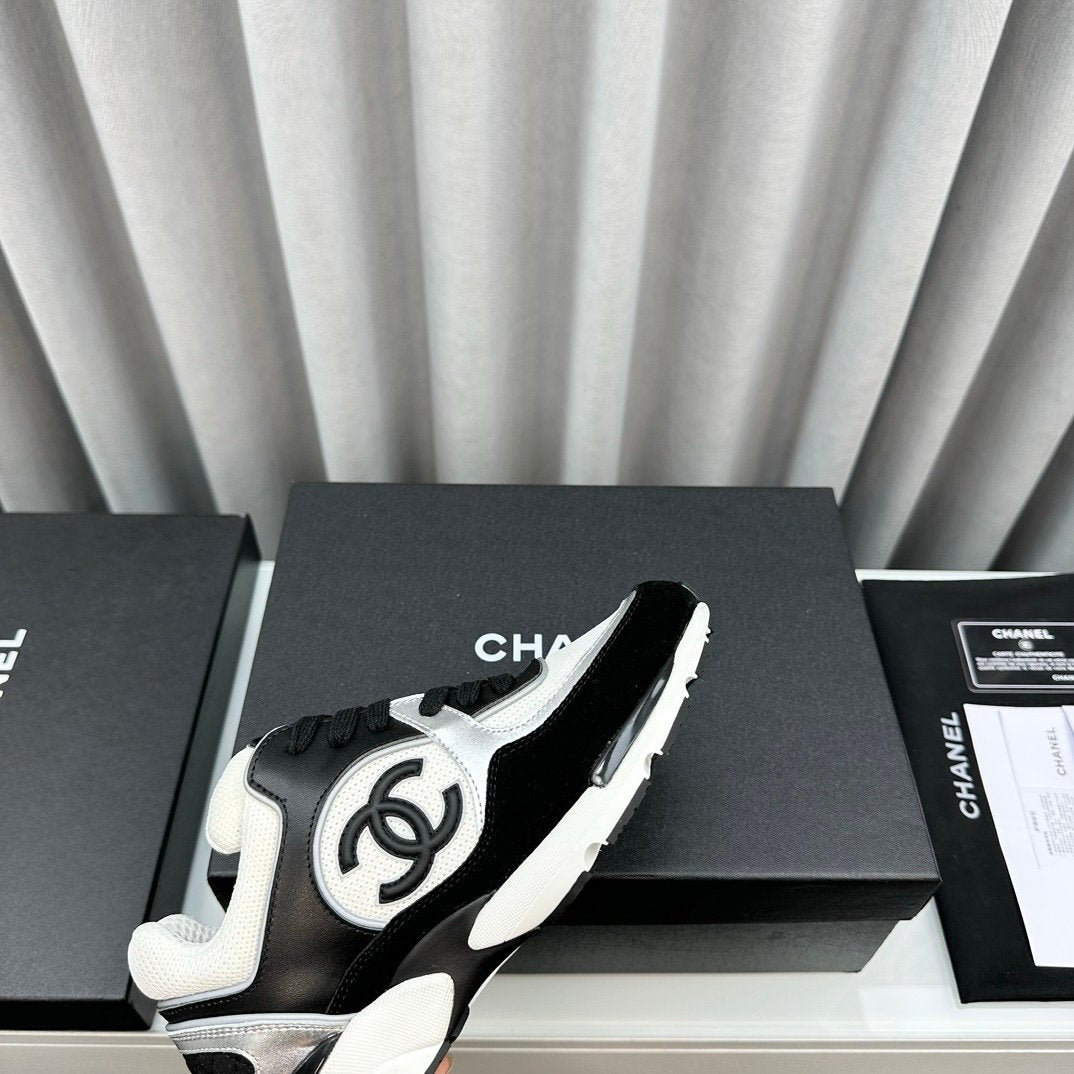 Chanel Low Top CC Trainer Black White Silver