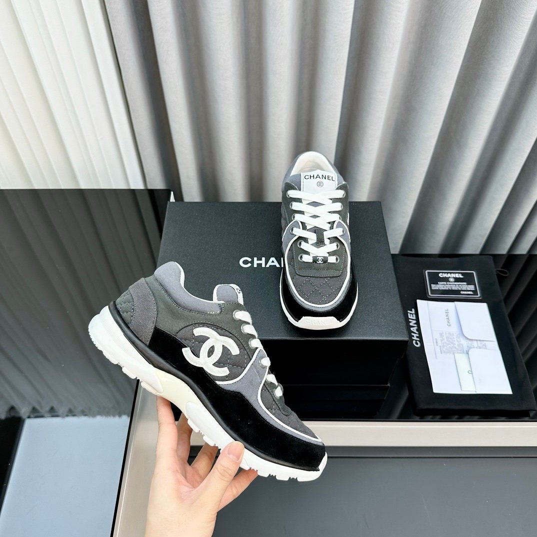 Chanel Low Top CC Trainer Black Grey White