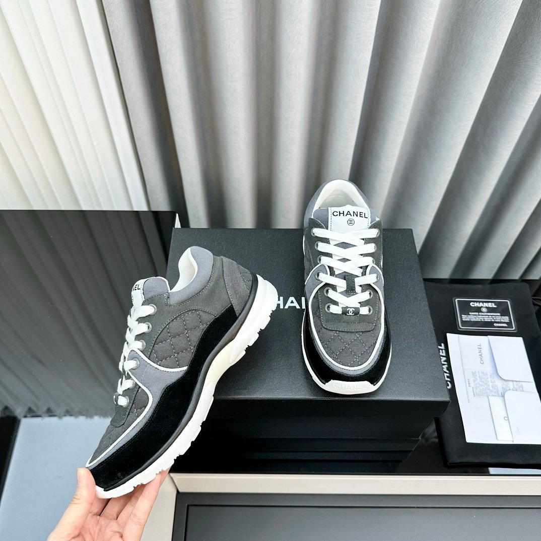 Chanel Low Top CC Trainer Black Grey White