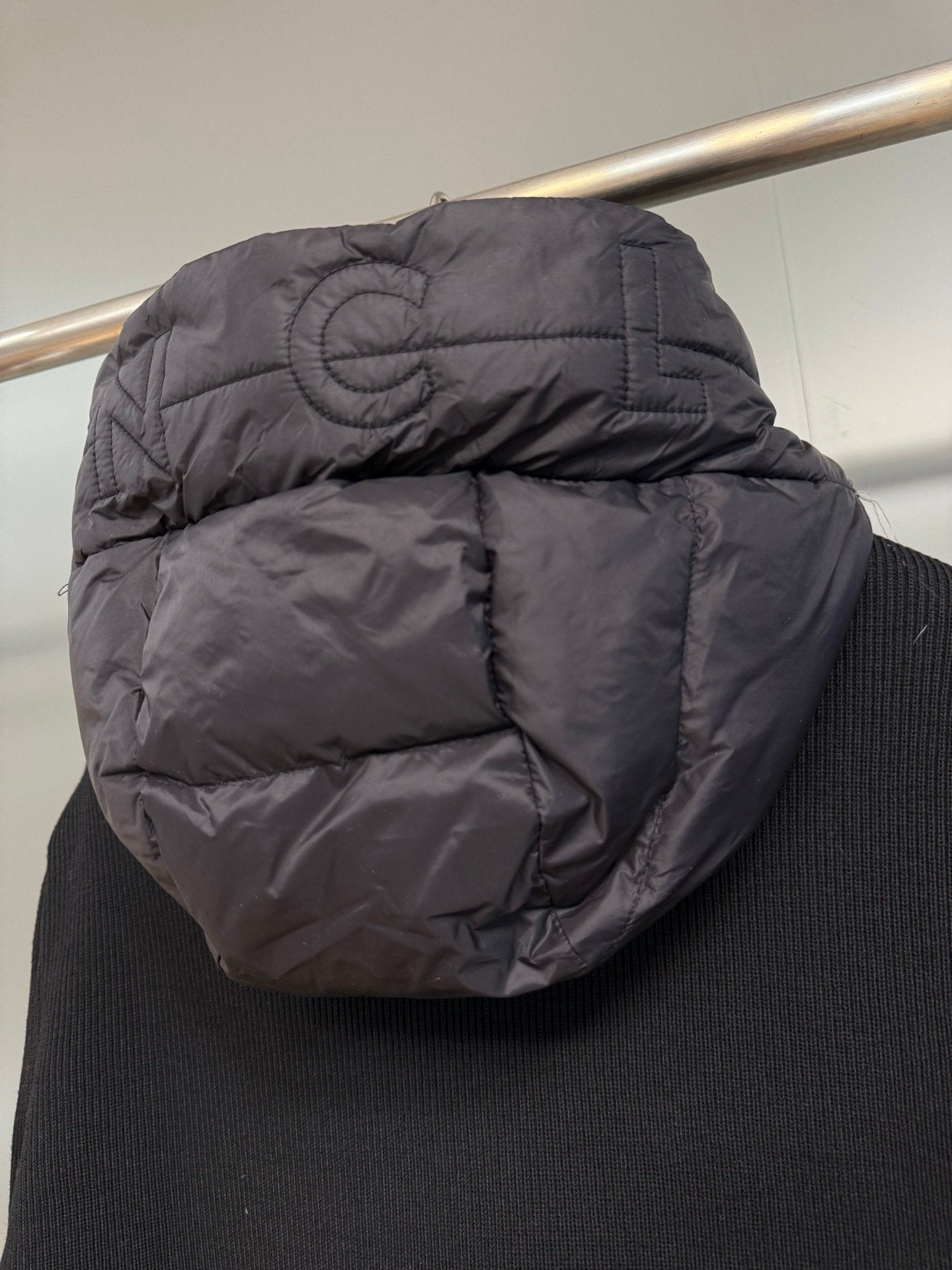 Moncler Padded Wool Knit Zip Up Jacket In Black