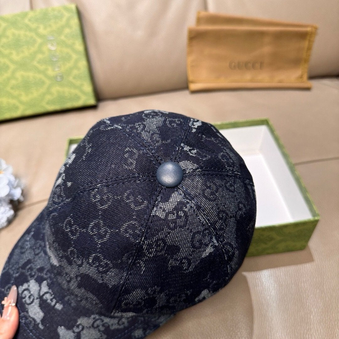 Gucci GG Denim Baseball Cap With Web Dark Blue