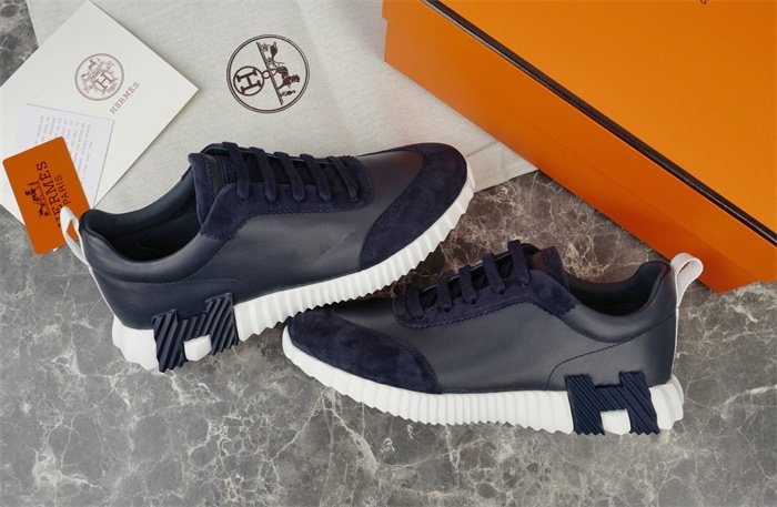 Hermes Bouncing Sneaker Navy Leather Orange