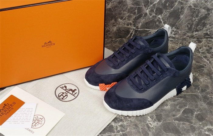 Hermes Bouncing Sneaker Navy Leather Orange