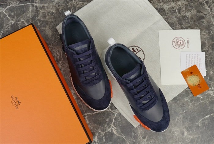 Hermes Bouncing Sneaker Navy Leather Orange