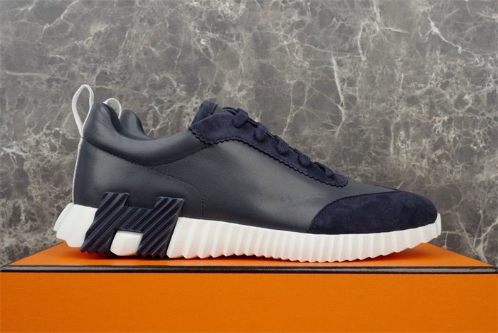 Hermes Bouncing Sneaker Navy Leather Orange