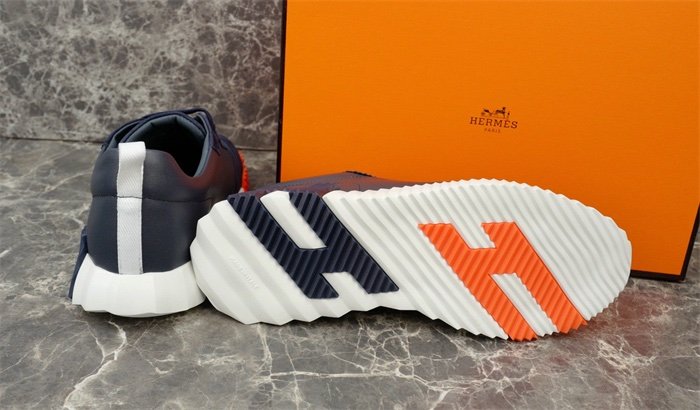Hermes Bouncing Sneaker Navy Leather Orange