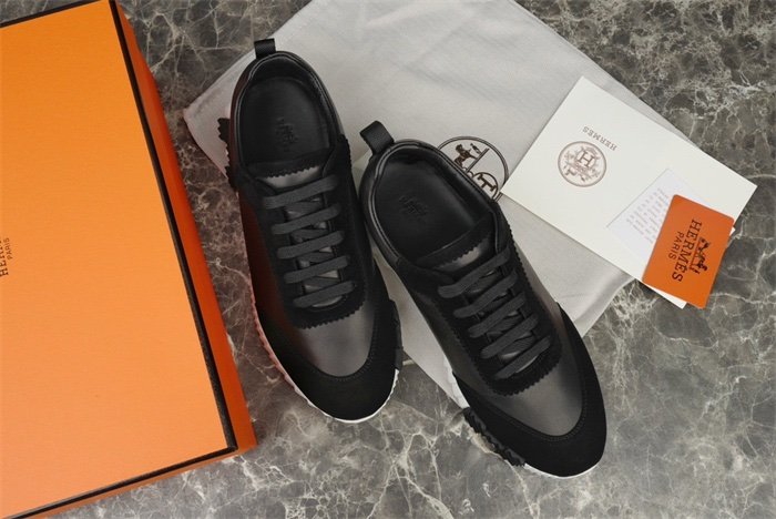 Hermes Bouncing Sneaker Black Leather White