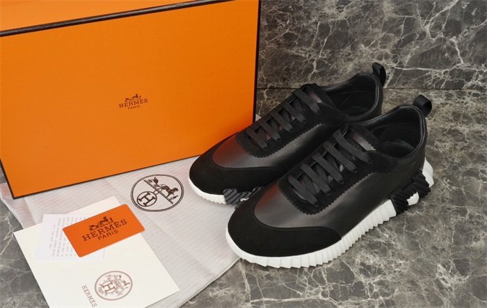 Hermes Bouncing Sneaker Black Leather White