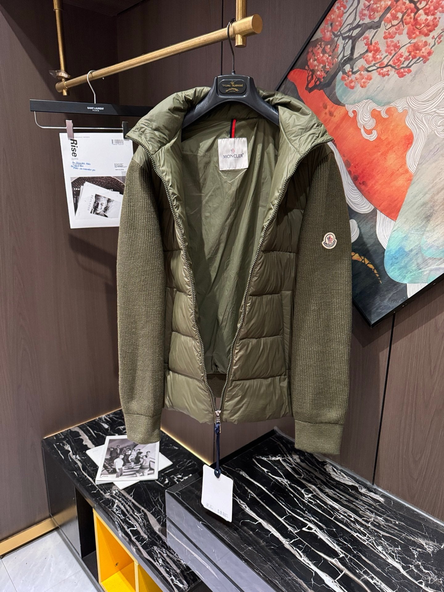 Moncler Quilted Shell And Wool Jacket In Green