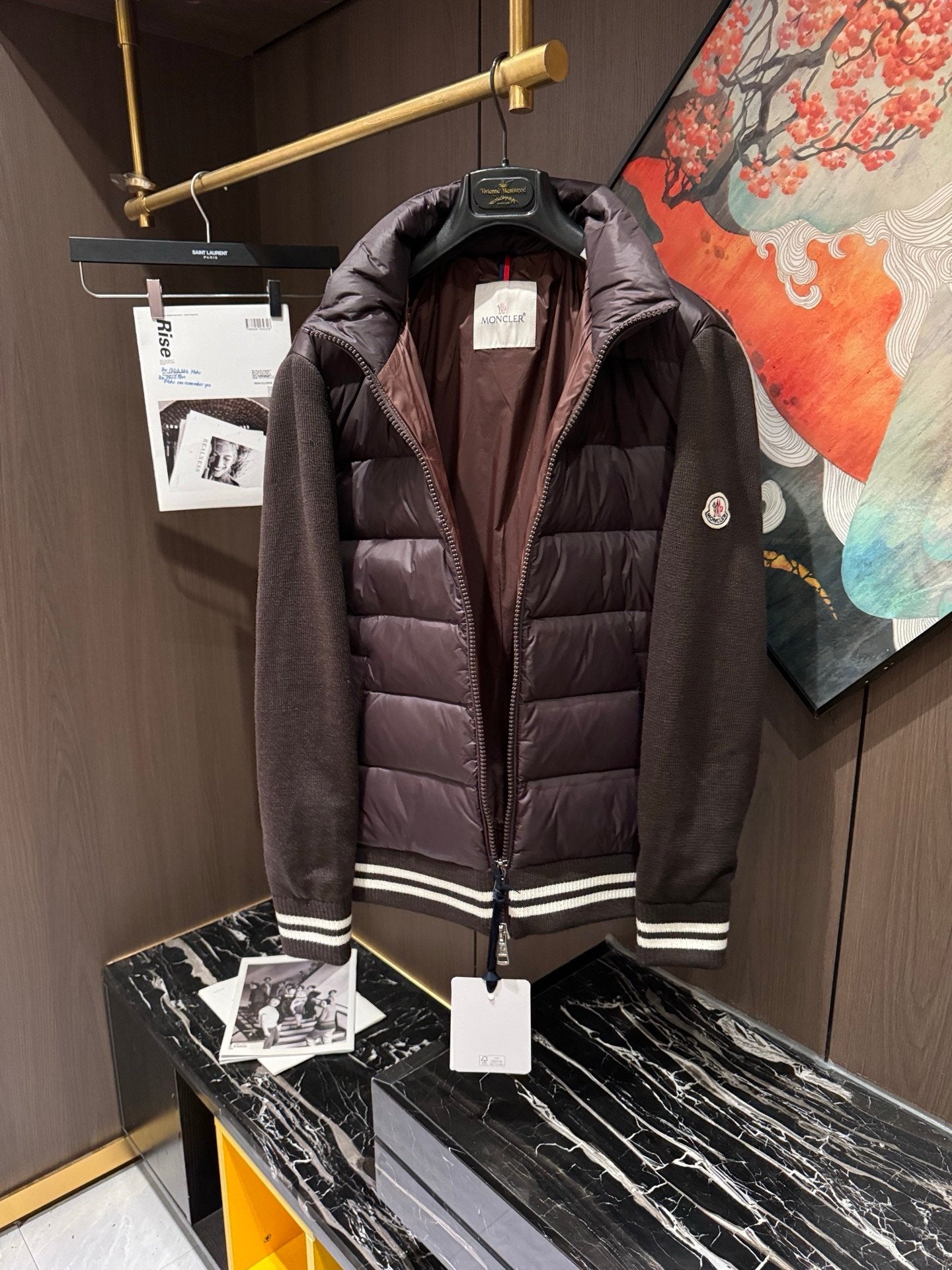 Moncler Padded Cotton Cardigan In Brown