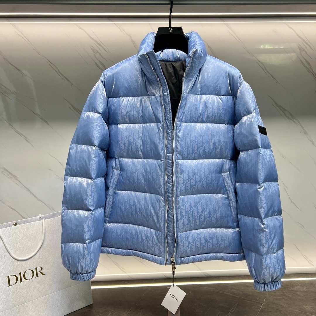 Dior Oblique Down Jacket Blue Technical Jacquard
