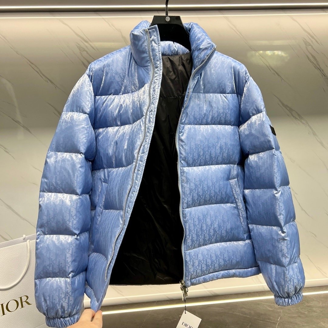 Dior Oblique Down Jacket Blue Technical Jacquard