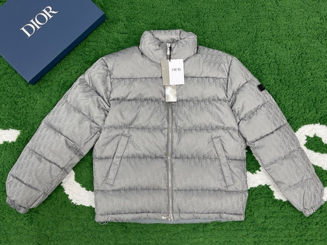 Dior Oblique Down Jacket Silver Grey Technical Jacquard